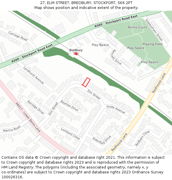27, ELM STREET, BREDBURY, STOCKPORT, SK6 2PT: Location map and indicative extent of plot