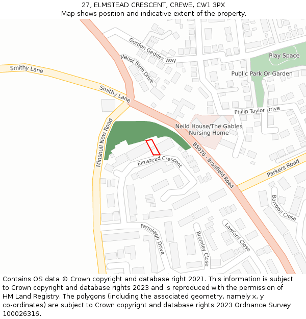 27, ELMSTEAD CRESCENT, CREWE, CW1 3PX: Location map and indicative extent of plot