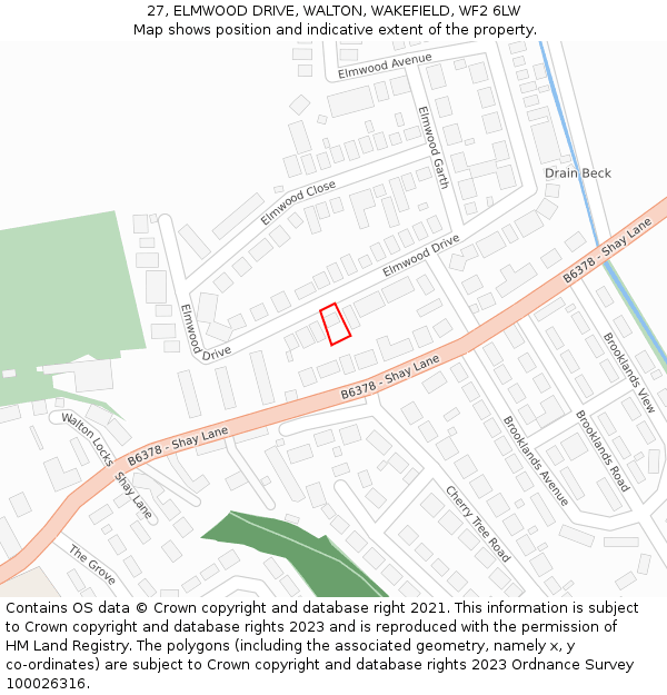 27, ELMWOOD DRIVE, WALTON, WAKEFIELD, WF2 6LW: Location map and indicative extent of plot