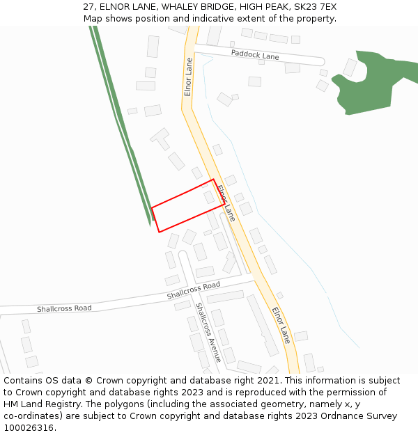27, ELNOR LANE, WHALEY BRIDGE, HIGH PEAK, SK23 7EX: Location map and indicative extent of plot