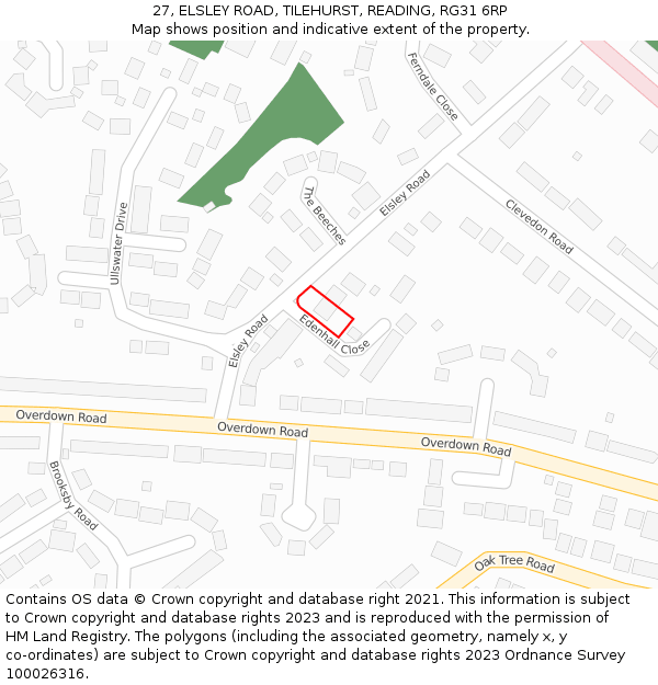 27, ELSLEY ROAD, TILEHURST, READING, RG31 6RP: Location map and indicative extent of plot