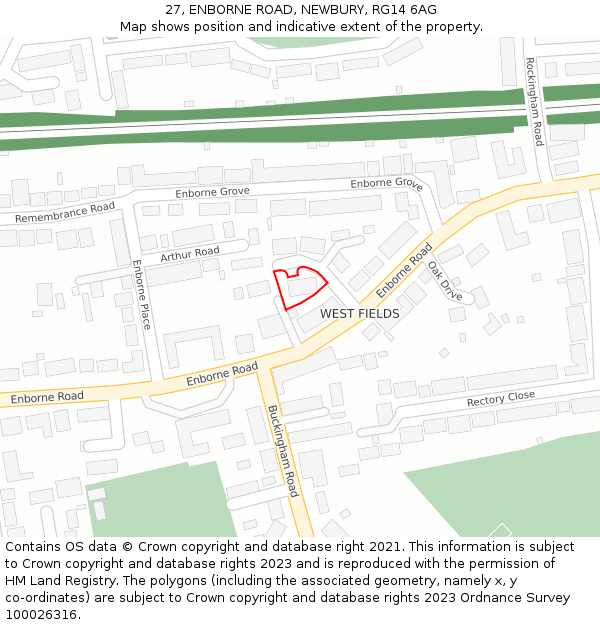 27, ENBORNE ROAD, NEWBURY, RG14 6AG: Location map and indicative extent of plot