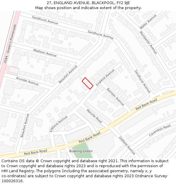 27, ENGLAND AVENUE, BLACKPOOL, FY2 9JE: Location map and indicative extent of plot