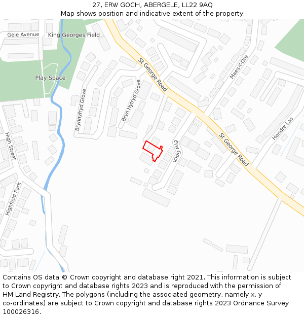 27, ERW GOCH, ABERGELE, LL22 9AQ: Location map and indicative extent of plot