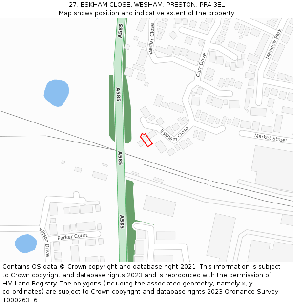 27, ESKHAM CLOSE, WESHAM, PRESTON, PR4 3EL: Location map and indicative extent of plot