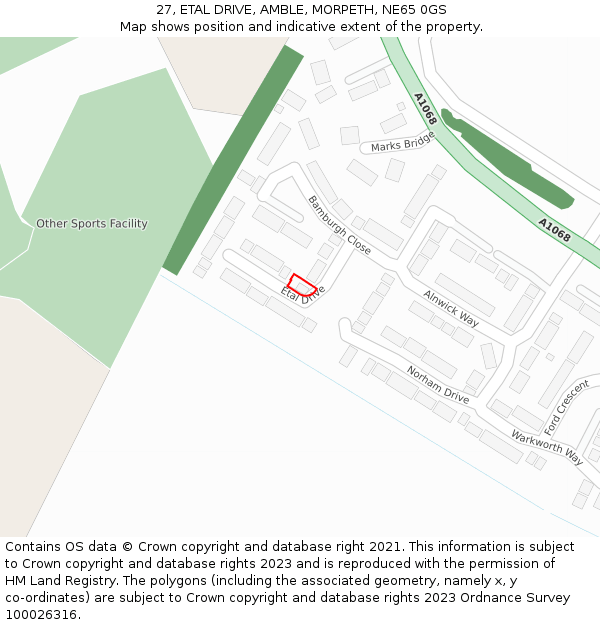 27, ETAL DRIVE, AMBLE, MORPETH, NE65 0GS: Location map and indicative extent of plot