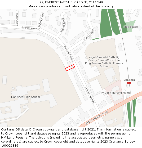 27, EVEREST AVENUE, CARDIFF, CF14 5AP: Location map and indicative extent of plot