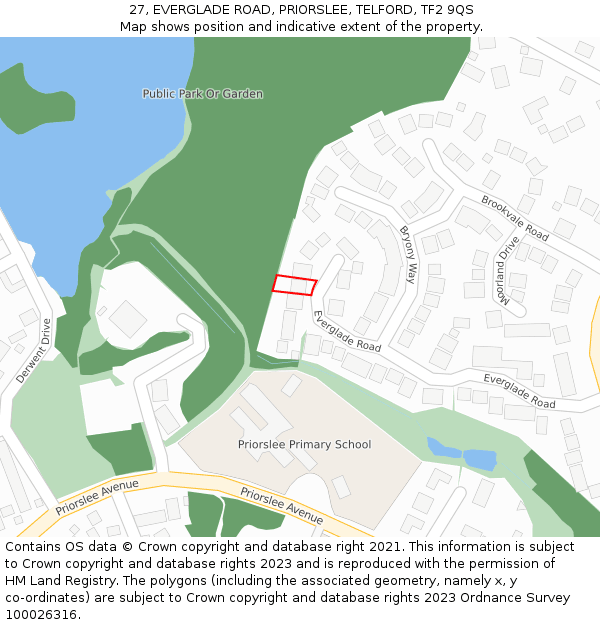 27, EVERGLADE ROAD, PRIORSLEE, TELFORD, TF2 9QS: Location map and indicative extent of plot