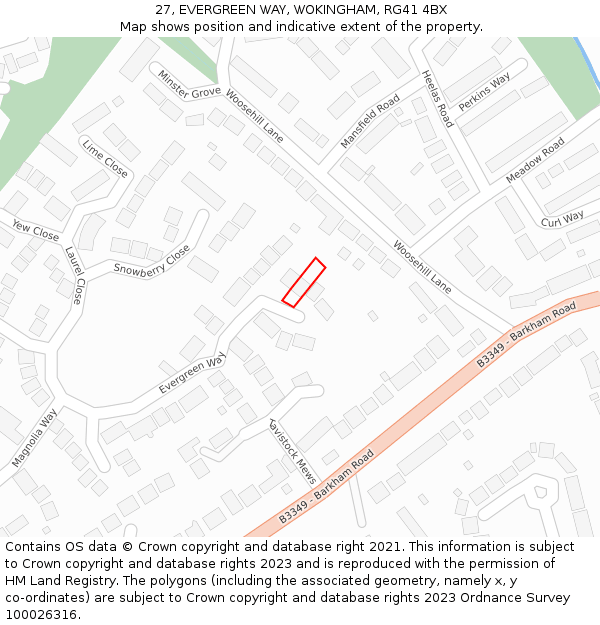 27, EVERGREEN WAY, WOKINGHAM, RG41 4BX: Location map and indicative extent of plot