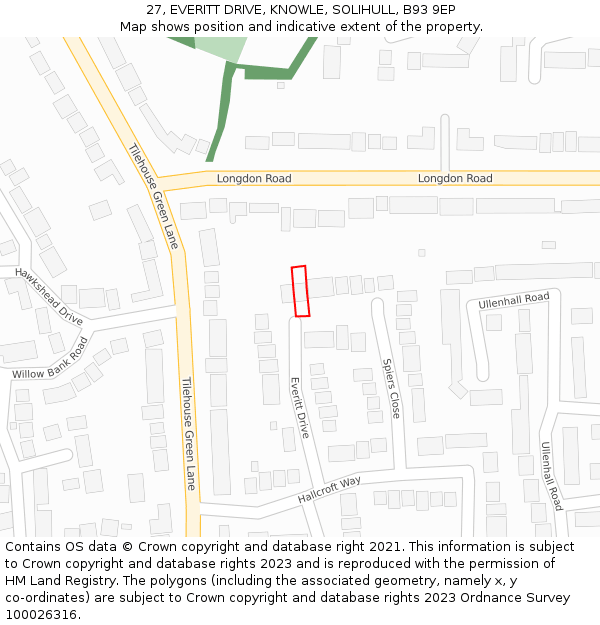 27, EVERITT DRIVE, KNOWLE, SOLIHULL, B93 9EP: Location map and indicative extent of plot