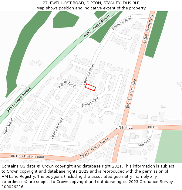 27, EWEHURST ROAD, DIPTON, STANLEY, DH9 9LR: Location map and indicative extent of plot