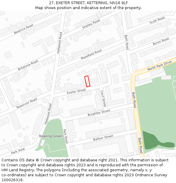 27, EXETER STREET, KETTERING, NN16 9LF: Location map and indicative extent of plot