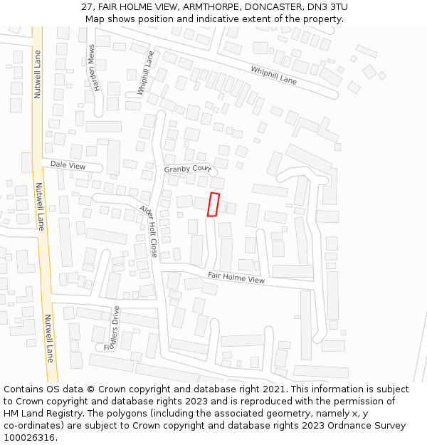 27, FAIR HOLME VIEW, ARMTHORPE, DONCASTER, DN3 3TU: Location map and indicative extent of plot