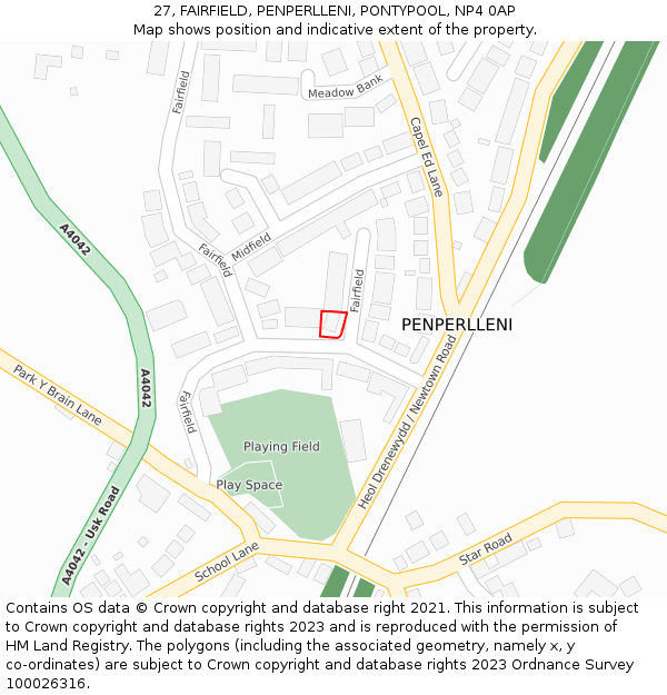 27, FAIRFIELD, PENPERLLENI, PONTYPOOL, NP4 0AP: Location map and indicative extent of plot