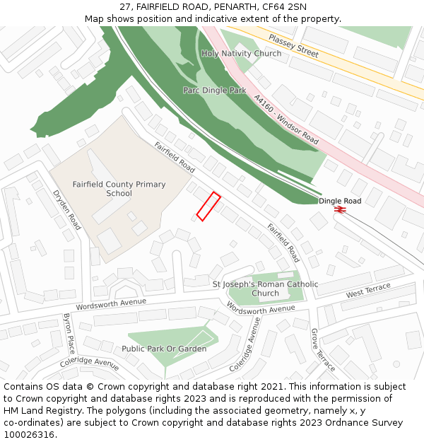 27, FAIRFIELD ROAD, PENARTH, CF64 2SN: Location map and indicative extent of plot