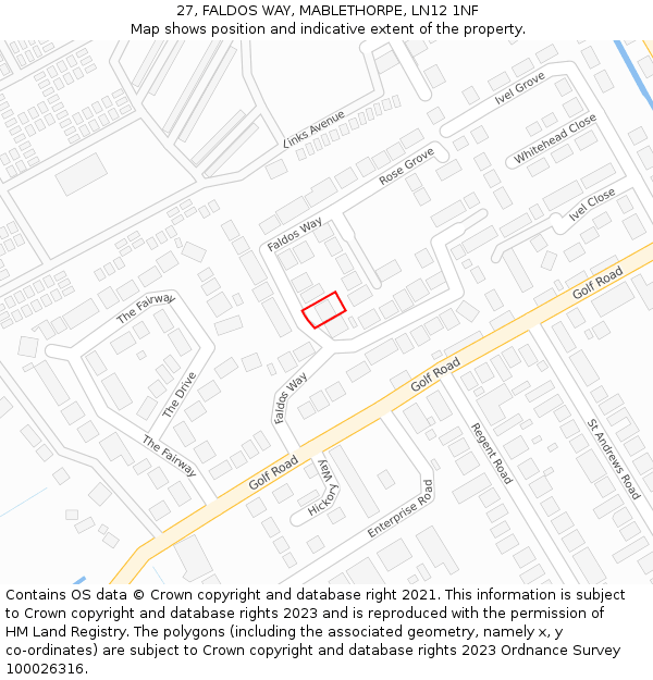 27, FALDOS WAY, MABLETHORPE, LN12 1NF: Location map and indicative extent of plot