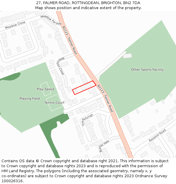 27, FALMER ROAD, ROTTINGDEAN, BRIGHTON, BN2 7DA: Location map and indicative extent of plot