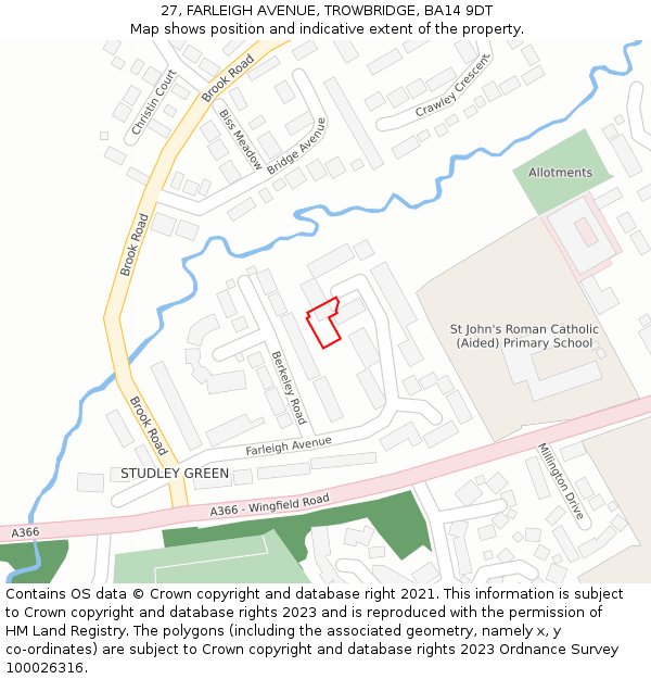 27, FARLEIGH AVENUE, TROWBRIDGE, BA14 9DT: Location map and indicative extent of plot