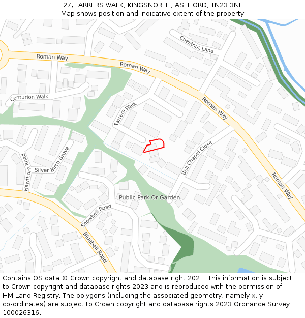 27, FARRERS WALK, KINGSNORTH, ASHFORD, TN23 3NL: Location map and indicative extent of plot