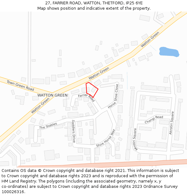 27, FARRIER ROAD, WATTON, THETFORD, IP25 6YE: Location map and indicative extent of plot