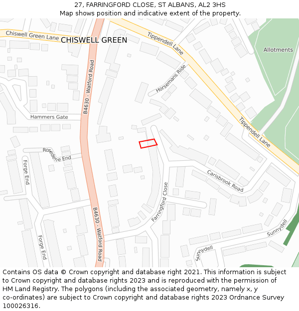 27, FARRINGFORD CLOSE, ST ALBANS, AL2 3HS: Location map and indicative extent of plot