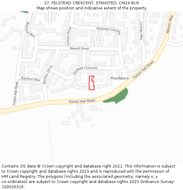 27, FELSTEAD CRESCENT, STANSTED, CM24 8UX: Location map and indicative extent of plot