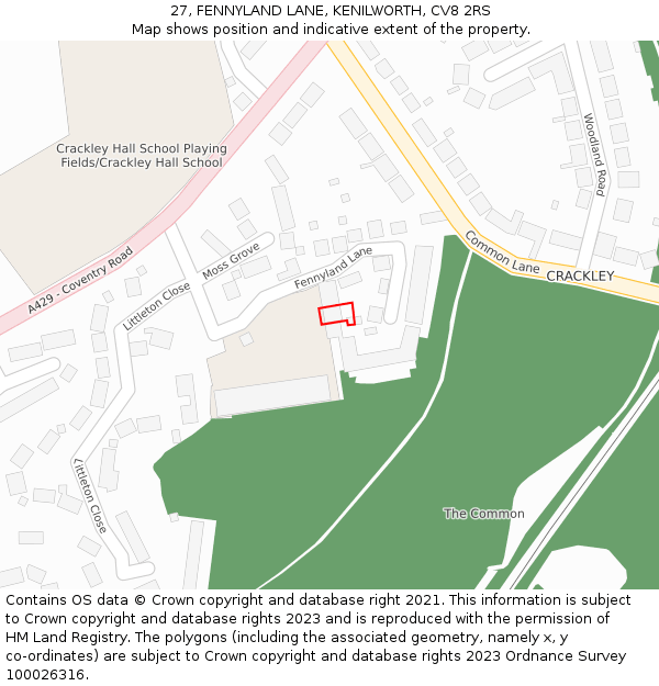 27, FENNYLAND LANE, KENILWORTH, CV8 2RS: Location map and indicative extent of plot