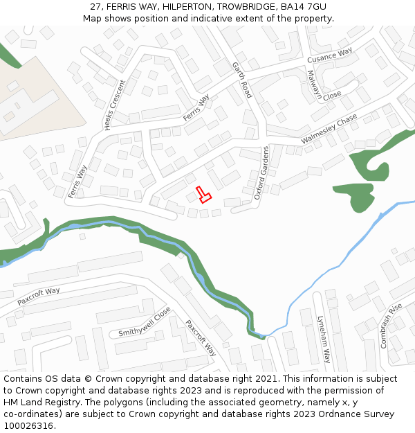 27, FERRIS WAY, HILPERTON, TROWBRIDGE, BA14 7GU: Location map and indicative extent of plot