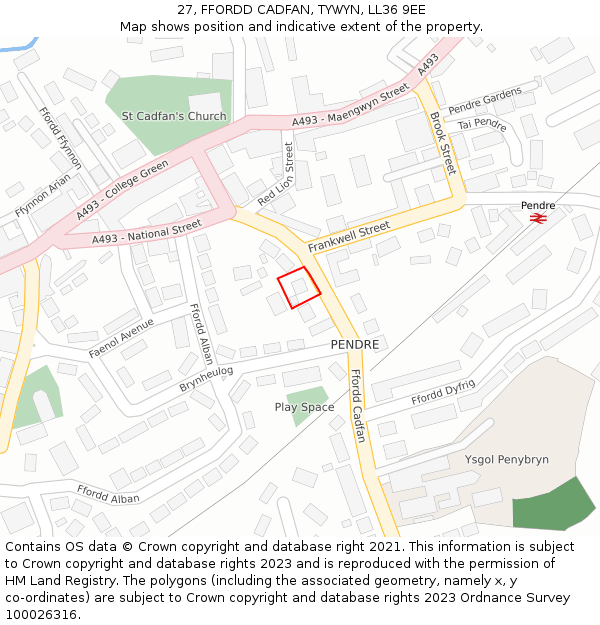 27, FFORDD CADFAN, TYWYN, LL36 9EE: Location map and indicative extent of plot
