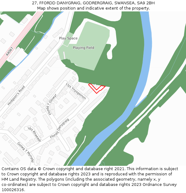 27, FFORDD DANYGRAIG, GODRERGRAIG, SWANSEA, SA9 2BH: Location map and indicative extent of plot