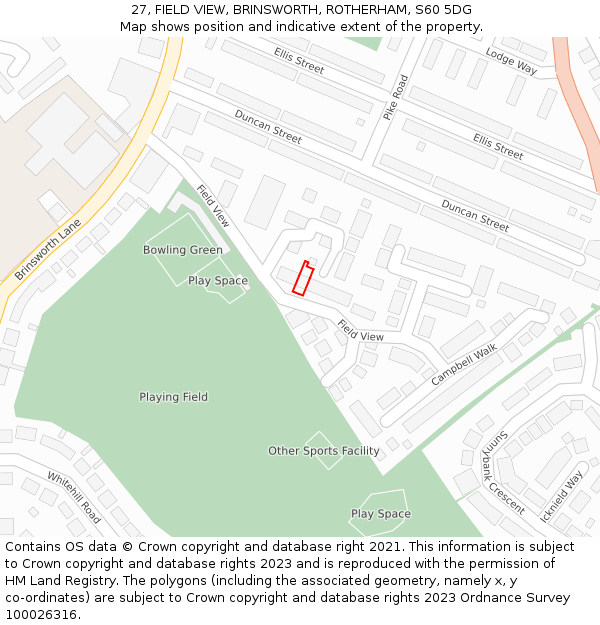 27, FIELD VIEW, BRINSWORTH, ROTHERHAM, S60 5DG: Location map and indicative extent of plot