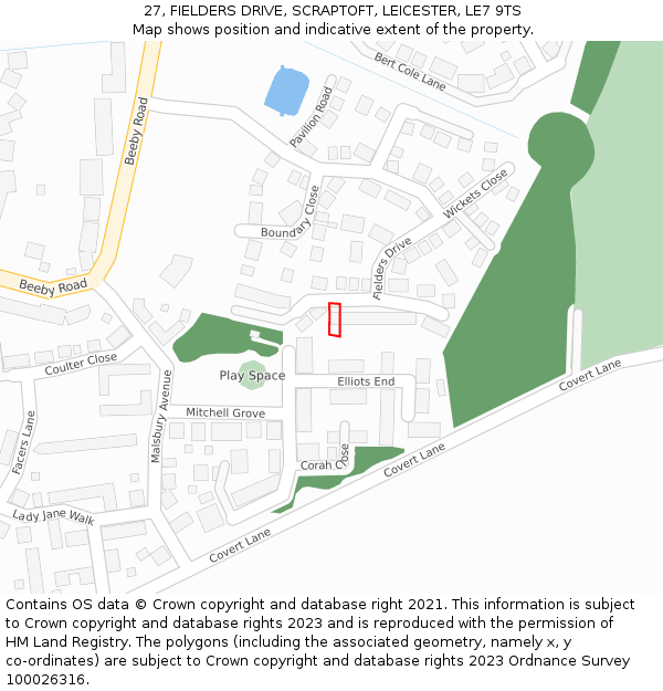 27, FIELDERS DRIVE, SCRAPTOFT, LEICESTER, LE7 9TS: Location map and indicative extent of plot