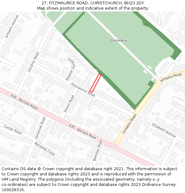 27, FITZMAURICE ROAD, CHRISTCHURCH, BH23 2DY: Location map and indicative extent of plot