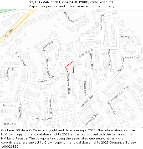 27, FLAXMAN CROFT, COPMANTHORPE, YORK, YO23 3TU: Location map and indicative extent of plot