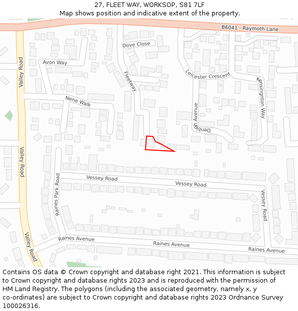 27, FLEET WAY, WORKSOP, S81 7LF: Location map and indicative extent of plot