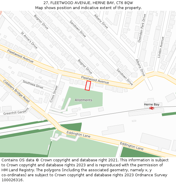 27, FLEETWOOD AVENUE, HERNE BAY, CT6 8QW: Location map and indicative extent of plot