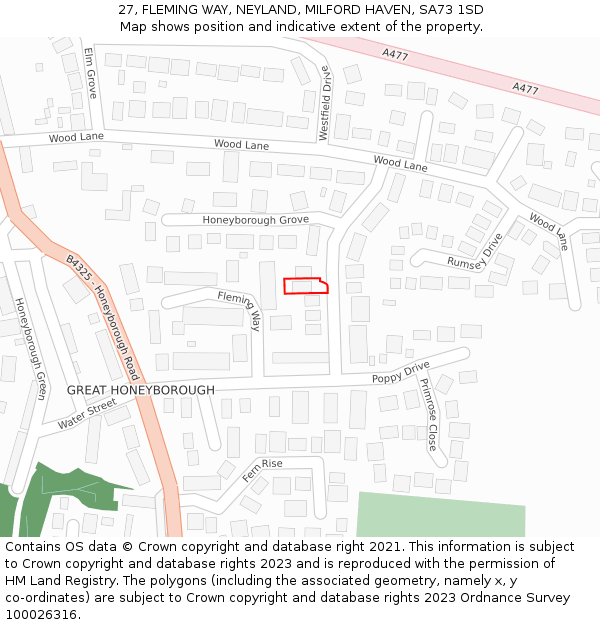 27, FLEMING WAY, NEYLAND, MILFORD HAVEN, SA73 1SD: Location map and indicative extent of plot