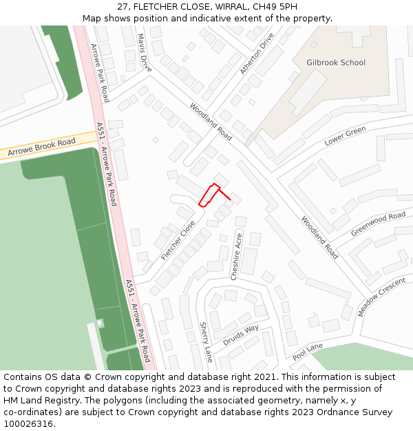 27, FLETCHER CLOSE, WIRRAL, CH49 5PH: Location map and indicative extent of plot