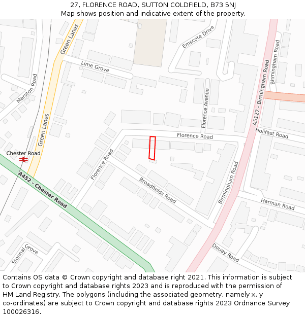 27, FLORENCE ROAD, SUTTON COLDFIELD, B73 5NJ: Location map and indicative extent of plot