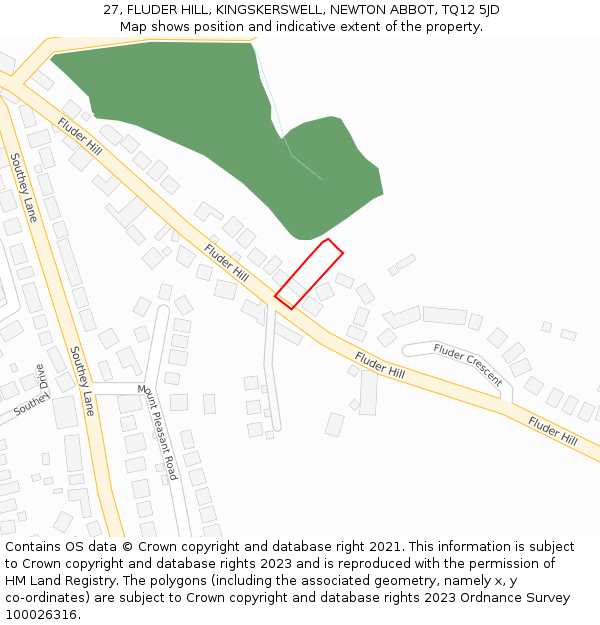 27, FLUDER HILL, KINGSKERSWELL, NEWTON ABBOT, TQ12 5JD: Location map and indicative extent of plot