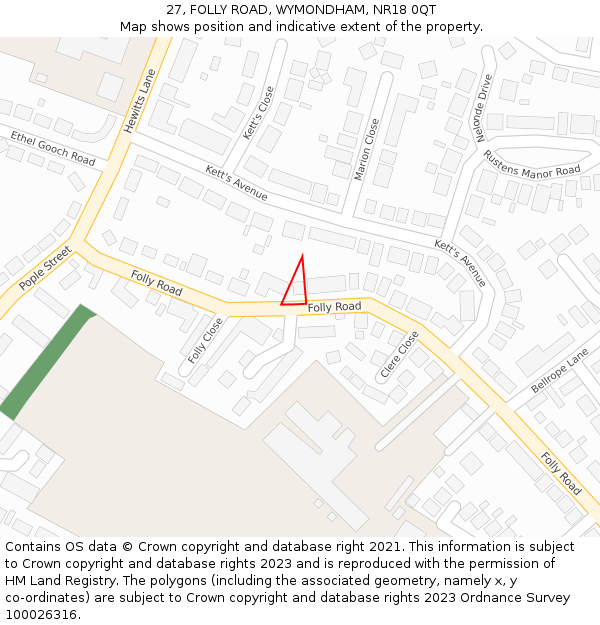 27, FOLLY ROAD, WYMONDHAM, NR18 0QT: Location map and indicative extent of plot