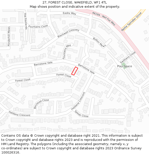 27, FOREST CLOSE, WAKEFIELD, WF1 4TL: Location map and indicative extent of plot