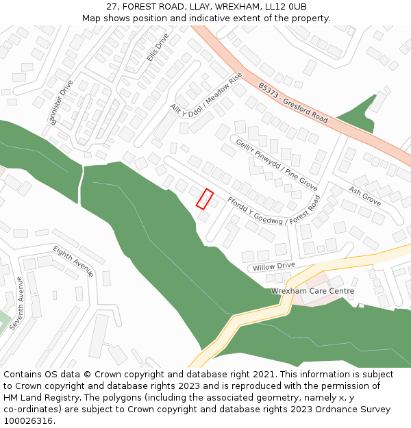 27, FOREST ROAD, LLAY, WREXHAM, LL12 0UB: Location map and indicative extent of plot