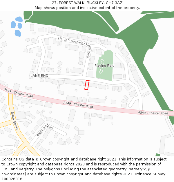 27, FOREST WALK, BUCKLEY, CH7 3AZ: Location map and indicative extent of plot