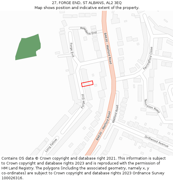 27, FORGE END, ST ALBANS, AL2 3EQ: Location map and indicative extent of plot