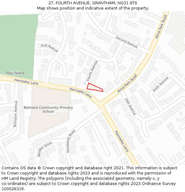 27, FOURTH AVENUE, GRANTHAM, NG31 9TS: Location map and indicative extent of plot