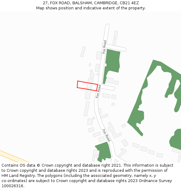 27, FOX ROAD, BALSHAM, CAMBRIDGE, CB21 4EZ: Location map and indicative extent of plot