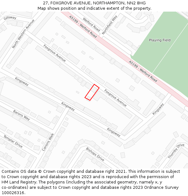 27, FOXGROVE AVENUE, NORTHAMPTON, NN2 8HG: Location map and indicative extent of plot