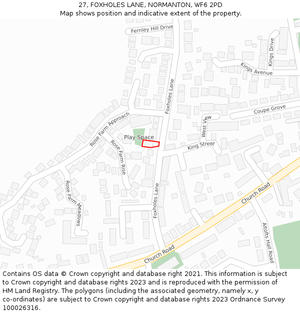 27, FOXHOLES LANE, NORMANTON, WF6 2PD: Location map and indicative extent of plot