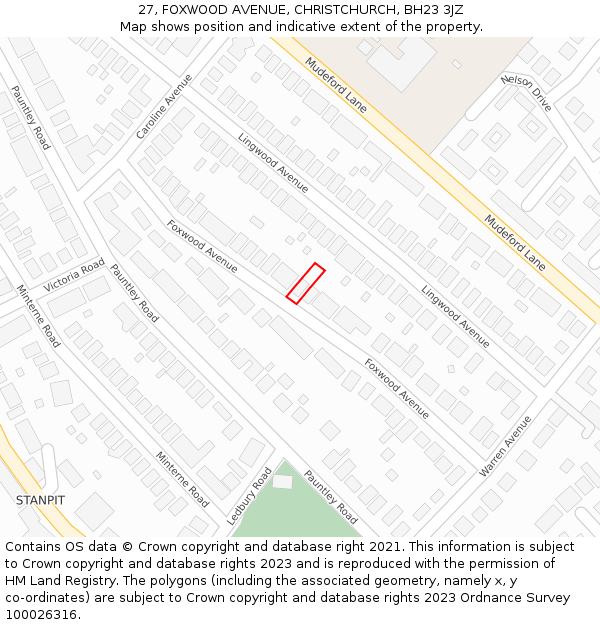 27, FOXWOOD AVENUE, CHRISTCHURCH, BH23 3JZ: Location map and indicative extent of plot